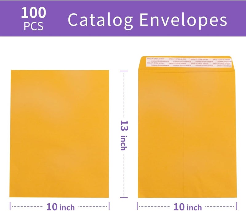Creebe 100 Pack Self Seal Manilla Envelopes 10x13, Catalog Envelopes Yellow Brown Large Envelopes with Peel and Seal Flap for Mailing, Organizing and Storage - Image 2
